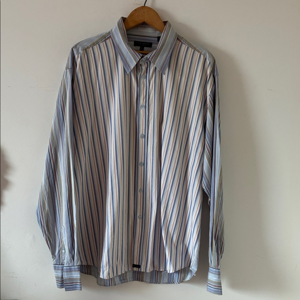 Ted Baker Multicolor Button Down Cotton Blue Striped Men's Shirt - Size 6